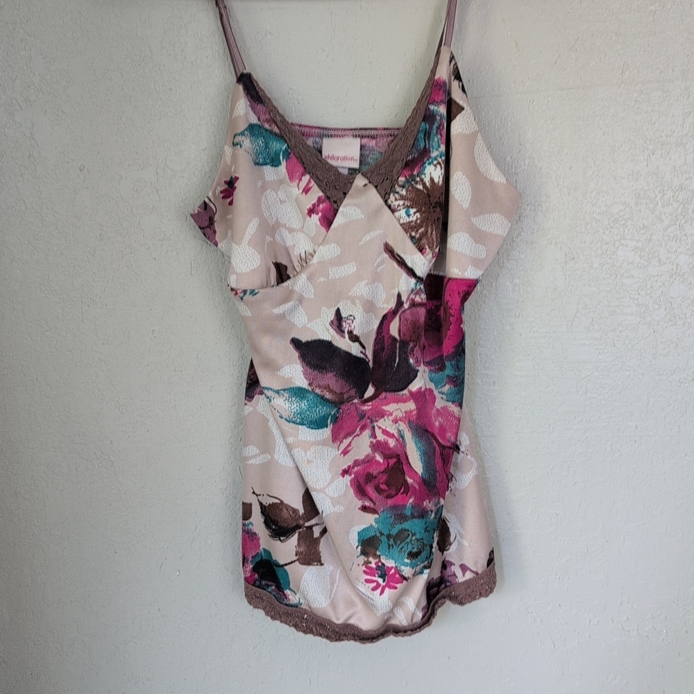 Y2K Style Satin Camisole S Floral Lace Dainty Fairy Whimsy Festival Coquette